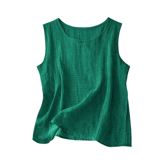 Garbnen S-5XL Womens Linen Tank Tops Sleeveless Crew Neck Tank Tops for Women Plus Size Summer Beach Travel Womens Tunics