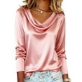 thumbnail image 1 of Garbnen Satin Blouses for Women Cowl Neck Women's Long Sleeve Tops Dressy Summer Spring Crew Neck Womens Tunic Tops, 1 of 4