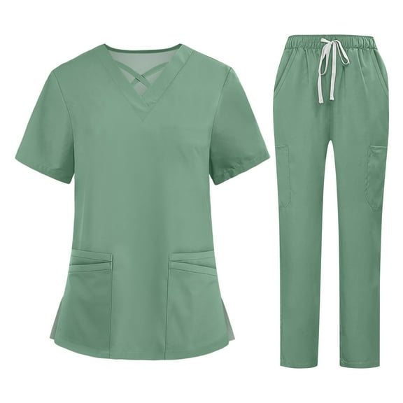 Garbnen Scrub Sets for Woman Stretch V-Neck Scrubs Top for Women & Cargo Pants Nurse Uniform with Pockets
