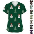 thumbnail image 1 of Garbnen Scrub Tops Women Christmas Scrub Tops for Women Short Sleeve V Neck Navidad Print Nurse Uniforms with Pockets, 1 of 6