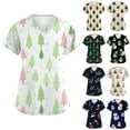 thumbnail image 1 of Garbnen Scrub Tops Women Christmas Women Scrub Top Short Sleeve V Neck Santa Claus Print Nurses Working Uniforms with Pockets, 1 of 6