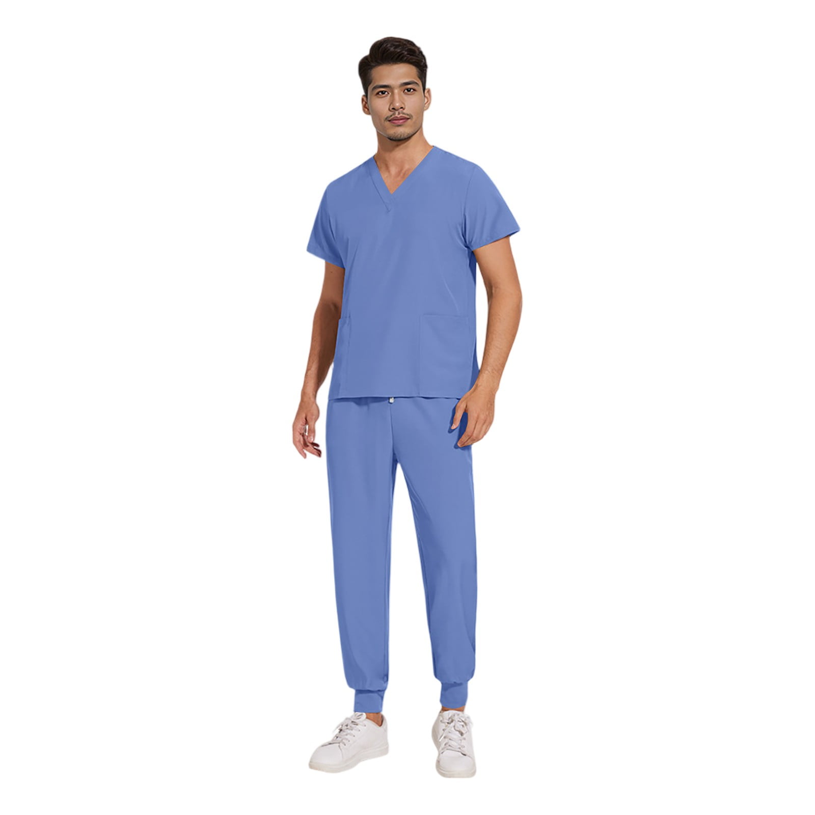 Scrubs for Men Set Medical Uniform Stretch V-Neck Scrub Shirts for Men & Jogger Scrub Pants Nurses Working Uniforms with Pockets