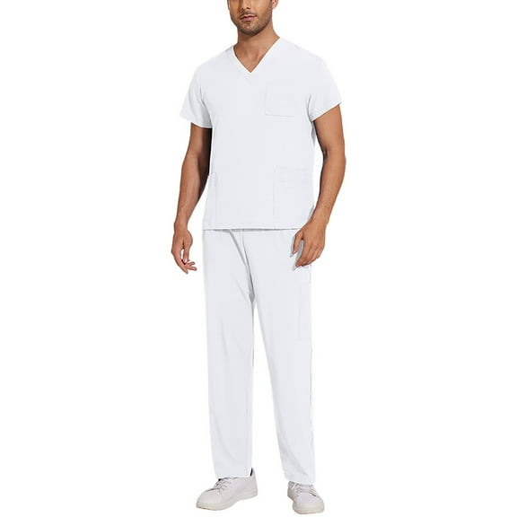 Garbnen Scrubs for Men Set Stretch V-Neck Mens Scrubs Top Workwear & Jogger Pants Nurse Working Uniforms with Pockets
