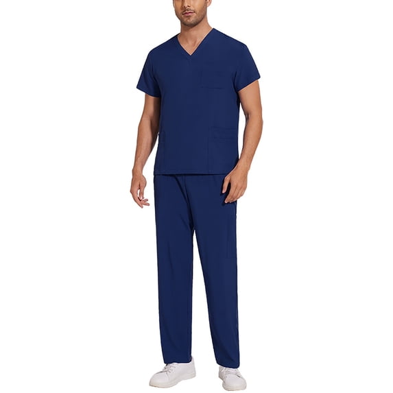 Garbnen Scrubs for Men Set Stretch V-Neck Mens Scrubs Top Workwear & Jogger Pants Nurses Working Uniforms with Pockets