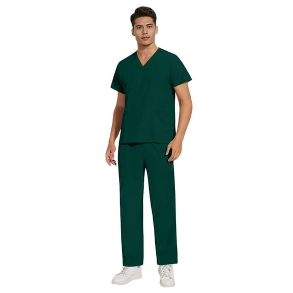 Garbnen Scrubs for Men Set Stretch V-Neck Scrub Shirts for Men & Cargo Pants Nurses Working Uniforms with Pockets