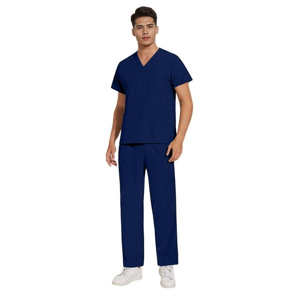 Garbnen Scrubs for Men Set Stretch V-Neck Scrubs Tops & Jogger Pants Nurse Working Uniforms with Pockets