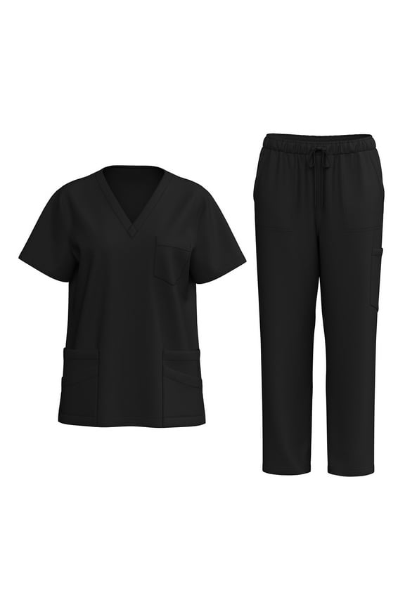 Scrubs for Women Set Stretch V-Neck Scrub Shirts for Women & Cargo Pants Nurse Uniform with Pockets