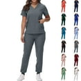 thumbnail image 1 of Garbnen Scrubs for Women Set Stretch V-Neck Short Sleeve Medical Scrub Tops and Pants Nurse Uniforms Women's Workwear Set with Pockets, 1 of 6