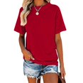 thumbnail image 1 of Garbnen Short Sleeve Shirts for Women Casual Crew Neck Tshirts for Women Basic Solid Color Lightweight Trendy Women Tunic Tops Red XL, 1 of 5