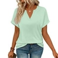 thumbnail image 1 of Garbnen Short Sleeve Shirts for Women Green Spring Summer V Neck T Shirts for Women Vacation Loose Trendy Women's Pullover Tops, 1 of 5