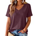 thumbnail image 1 of Garbnen Short Sleeve T Shirts for Women Loose Fit Women's V Neck Tops Casual Basic Summer Solid Color Fashion Women's Tunic Tops Purple XXL, 1 of 6