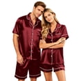 thumbnail image 1 of Garbnen Silk Matching Pajama Set for Couples 2 Piece Short Sleeve Button Down Sleepwear Pjs Shorts Set Comfy 2 Piece Loungewear Sets Woman XXXL, 1 of 8