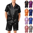 thumbnail image 1 of Garbnen Silk Mens Pajama Set 2 Piece Short Sleeve Button Down Sleepwear Pjs Shorts Set Soft Mens Loungewear Pajama Sets Blue M, 1 of 7