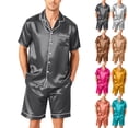 thumbnail image 1 of Garbnen Silk Mens Shorts Pajamas Set 2 Piece Short Sleeve Button Down Sleepwear Pjs Shorts Set Comfy Mens Loungewear Sets Shorts Green XXXL, 1 of 6