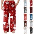 thumbnail image 1 of Garbnen Snowflake Flannel Sleep Pants for Men Winter Fluffy Fleece Sleep Pants for Men with Pockets Wide Leg Elastic Band Soft Pajama Pants, 1 of 7