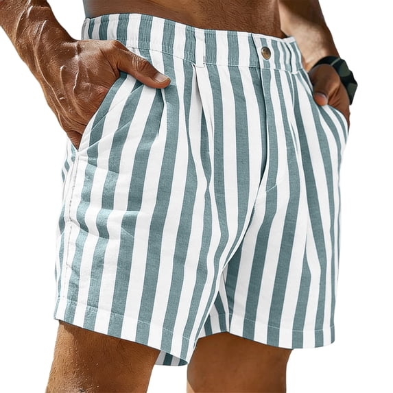 Garbnen Striped Mens Linen Short Button Men Bermuda Shorts Color Block Lightweight Travel Vacation Beach Men Summer Shorts with Pockets Green XXXL