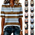 thumbnail image 1 of Garbnen Striped Women's Polo Shirts Raglan Collared Henley Women Short Sleeve Tops Color Block Casual Dressy Business Women's Golf Shirt Khaki M, 1 of 7