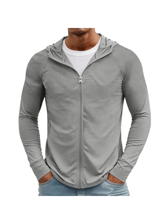 Sun Jacket Men UPF 50+ Sun Protection Full Zip Hoodie Rash Guard for Men Long Sleeve Lightweight Hiking Workout Men's Fishing Shirts