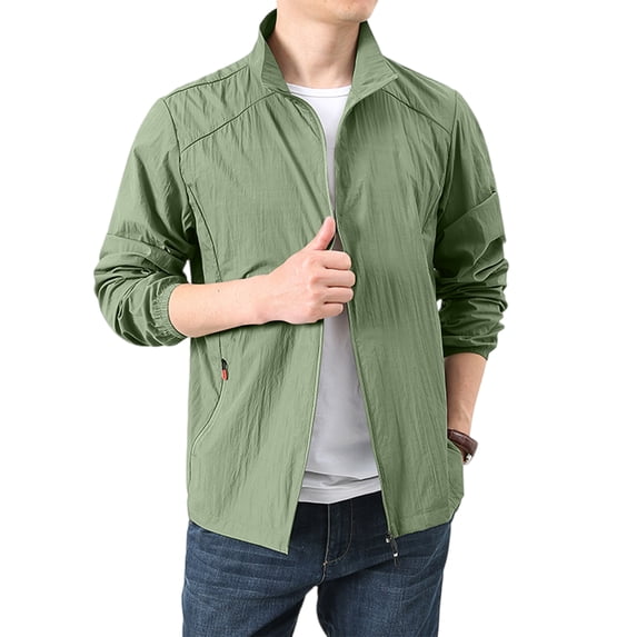 Garbnen Sun Jacket Men UPF 50+ Sun Protection Full Zip Men Rash Guard Long Sleeve Water Resistant Lightweight Athletic Fishing Shirts Men with Pockets