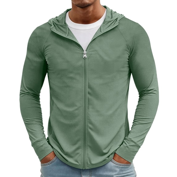Garbnen Sun Jacket Men UPF 50+ Sun Protection Full Zip Mens Hooded Rash Guard Long Sleeve Lightweight Camping Going Out Men's Fishing Shirt