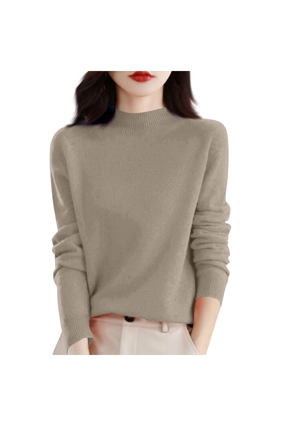 Sweaters Women Knitted Basic Turtleneck Women Long Sleeve Shirt Lightweight Soft Fall Winter Warm Dressy Tunic Tops for Women Brown S