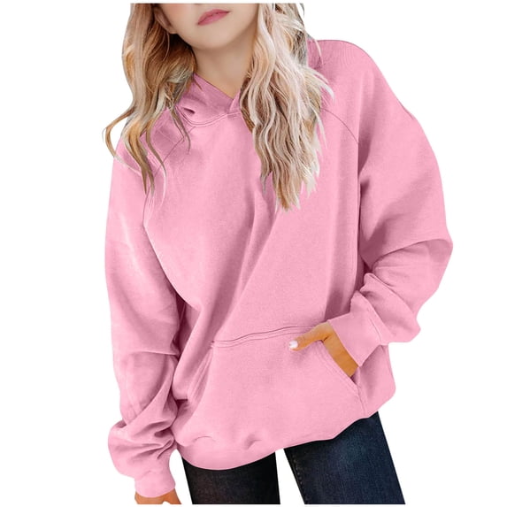 Garbnen Teen Girl Hoodie Pink Long Sleeve Pullover Sweatshirt with Pocket Fall Fleece Preppy Cute Teen Girl Clothes 12-13 Years