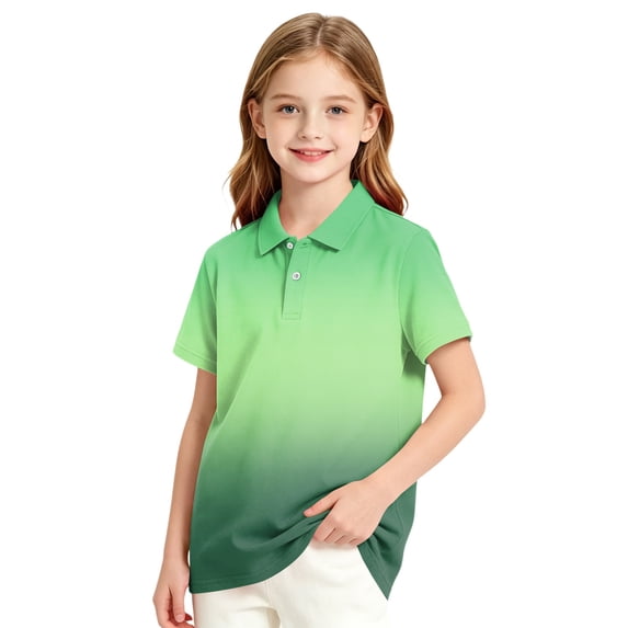 Garbnen Uniform Polo Shirts for Girls Gradient Collared Short Sleeve Golf Shirts for Girls Student Back To School Preppy Teen School Uniform for Girls Green 11-12Y