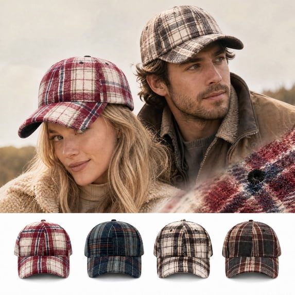 Garbnen Unisex Fall Winter Vintage Plaid Baseball Cap, Curved Brim Adjustable Back Strap Dad Hat, Soft Thick Fabric Daily Outdoor Hat For Women Men Navy