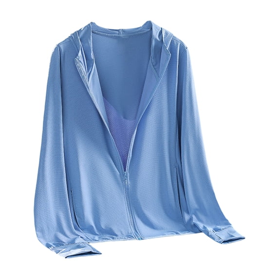 Garbnen Unisex Ice Silk UPF 50+ Sun Protection Jacket Full Zip Quick Dry Rash Guard Hoodie Lightweight Waterproof Outdoor Beach Sun Shirt with Pockets for Men and Women
