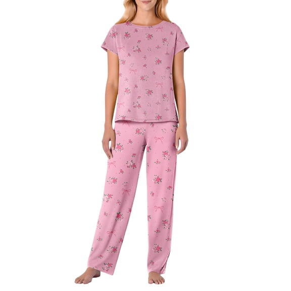 Garbnen Valentine Pajama Set Women Bow Print Short Sleeve Crew Neck Pjs Top and Pants Spring Summer 2 Piece Lounge Sets