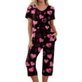 thumbnail image 1 of Garbnen Valentine Pajama Set Women V Neck Short Sleeve Sleepwear Top and Capri Pjs Heart Print Sleepwear 2 Piece Pjs with Pockets, 1 of 7