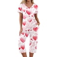 thumbnail image 1 of Garbnen Valentine Pajamas for Women Set V Neck Short Sleeve Sleepwear Top and Capri Pjs Heart Print Loungewear Sleepwear with Pockets, 1 of 7
