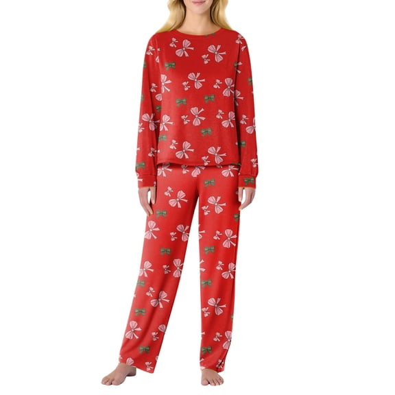 Garbnen Valentine Pj Sets for Woman Bow Print Crew Neck Long Sleeve Top and Pants Spring Summer Pjs Loungewear