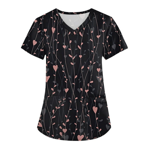 Garbnen Valentine Scrubs Plus Size Heart Graphic Short Sleeve V Neck Work Shirts Women with Pocket Stretch Nursing Uniforms for Women S-5XL