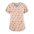 thumbnail image 1 of Garbnen Valentine Scrubs Plus Size Love Heart Pattern Short Sleeve Nursing Scrubs for Women with Pocket Stretch V Neck Scrub Tops Women Design Cute S-5XL, 1 of 3