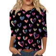 thumbnail image 1 of Garbnen Valentine's Day Shirts for Women 3/4 Sleeve Tops for Women Love Heart Graphic Crew Neck Dressy Blouses for Women, 1 of 5
