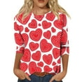 thumbnail image 1 of Garbnen Valentine's Day Shirts for Women 3/4 Sleeve Tops for Women Love Heart Print Crew Neck Dressy Blouses for Women, 1 of 6