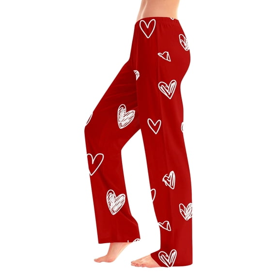 Garbnen Valentines Day Pj Pants Red Cute Heart Print Wide Leg Womens Sleep Pants Drawstring Spring Summer Lounge Pants for Women