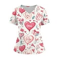 thumbnail image 1 of Garbnen Valentines Day Scrub Tops Plus Size Love Print V Neck Short Sleeve Stretch Nursing Scrubs for Women with Pocket Medical Designed Scrub Tops Women S-5XL, 1 of 4