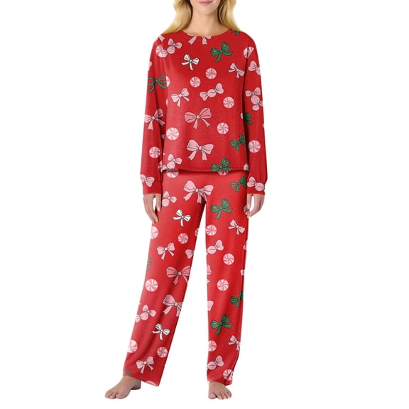 Garbnen Valentines Pajama Set Bow Print Crew Neck Long Sleeve Pullover Top Jogger Pants Spring Summer Pajamas Sleepwear