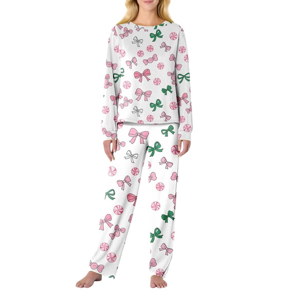 Garbnen Valentines Pajamas for Women Set Bow Print Crew Neck Long Sleeve Top with Jogger Pants Spring Summer 2 Piece Lounge Sets