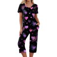thumbnail image 1 of Garbnen Valentines Pajamas for Women Set V Neck Capri Pants and Short Sleeve Top Heart Print Pjs Lounge Set with Pockets, 1 of 7
