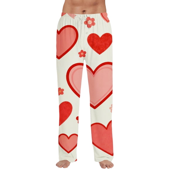Garbnen Valentines Pj Pants Men Heart Graphic Wide Leg Men's Sleep Pants Cozy Elastic Waist Spring Summer Men Lounge Pants