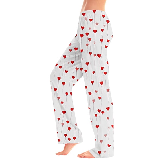 Garbnen Valentines Pj Pants for Women Red Heart Printed Wide Leg Sleep Pants for Women Drawstring Spring Summer Women’s Lounge Pants