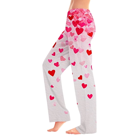 Garbnen Valentines Pj Pants for Women Red Love Heart Pattern Wide Leg Women Sleep Pants Drawstring Spring Summer Womans Lounge Pants