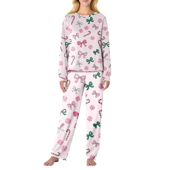 Garbnen Valentines Pj Sets for Woman Bow Print Crew Neck Long Sleeve Pullover Top Jogger Pants Spring Summer Pajamas Sleepwear