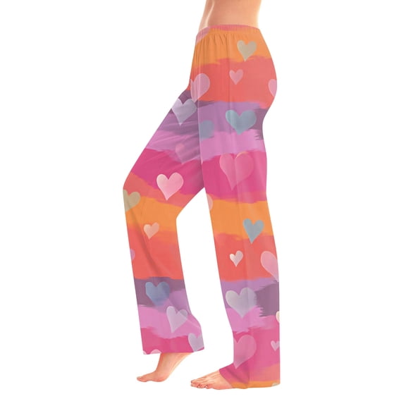 Garbnen Valentines Pjs Pants Red Heart Print Wide Leg Womens Sleep Pants Drawstring Spring Summer Woman Lounge Pants