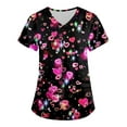 thumbnail image 1 of Garbnen Valentines Scrub Top Heart Printed V Neck Short Sleeve Nursing Uniform Spring Winter Women Workwear S-5XL with Pocket, 1 of 3