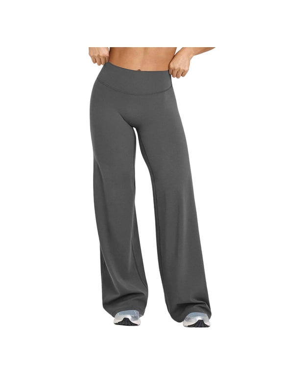 Wide Leg Leggings Women Seamless High Waisted Yoga Flare Pants for Women Stretchy Tummy Control Athletic Sports Workout Leggings for Women Gray S