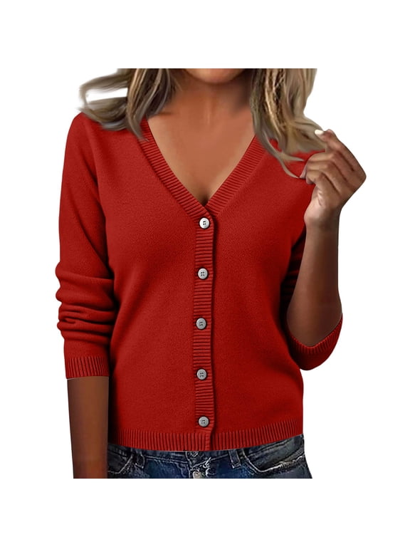 Women Cardigan Sweater Lightweight Button Down Long Sleeve Sweater for Women V Neck Open Front Knit Trendy Clothes M